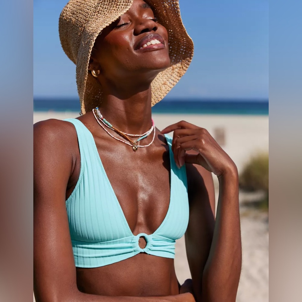 AERIE 🩵 Wide Rib O-Ring Scoop Bikini Swim Top